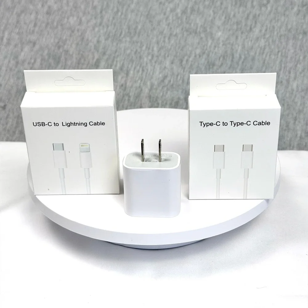 20W USB-C Power Adapter Wall Plug with Lightning and USB-C Cables Bundle
